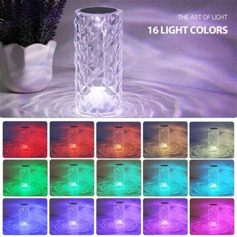 Crystal Table Lamp RGB Color Changing Night Light Remote Romantic LED ...