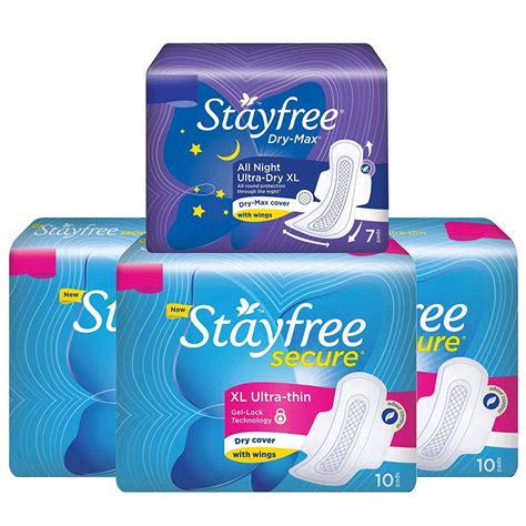 Stayfree Secure Ultra Thin Pads - 10 Pads (Extra Large, Pack of 3) with ...