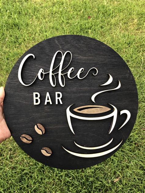 Coffee Bar 3D Round Sign Coffee Rustic Wood Sign Kitchen Decor Coffee Bar Decor Coffee Hinging ...