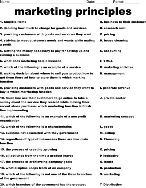marketing principles Worksheet - WordMint