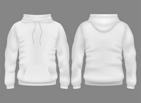 Men white blank hoodie in front and back view. Vector mockup isolated ...