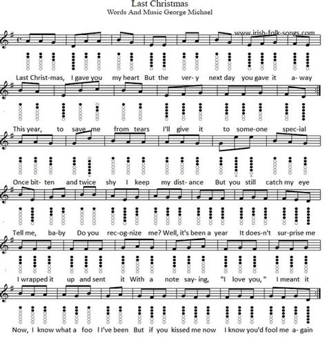 Last Christmas Tin Whistle | Flute Sheet Music And Piano Letter Notes By Wham - Irish folk songs