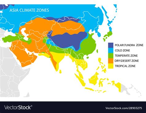 Asia climate zones map geographic Royalty Free Vector Image