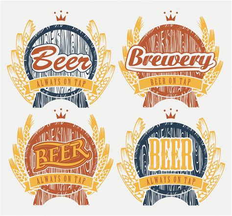 Premium Vector | Set of labels with beer keg and wheat ears