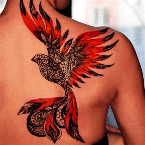 The Firebird Tattoo on The Back Girl | Body art tattoos, Tattoos, Shape ...