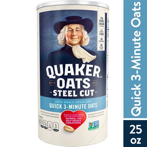 Quaker, Steel Cut Quick 3-Minute Oats, Microwave or Cook on Stovetop, Oatmeal, 25 oz Canister ...