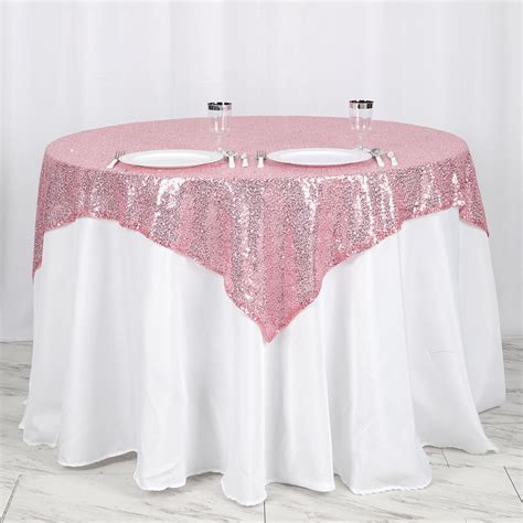 54" x 54" Pink Premium Sequin Square Tablecloth | TableclothsFactory