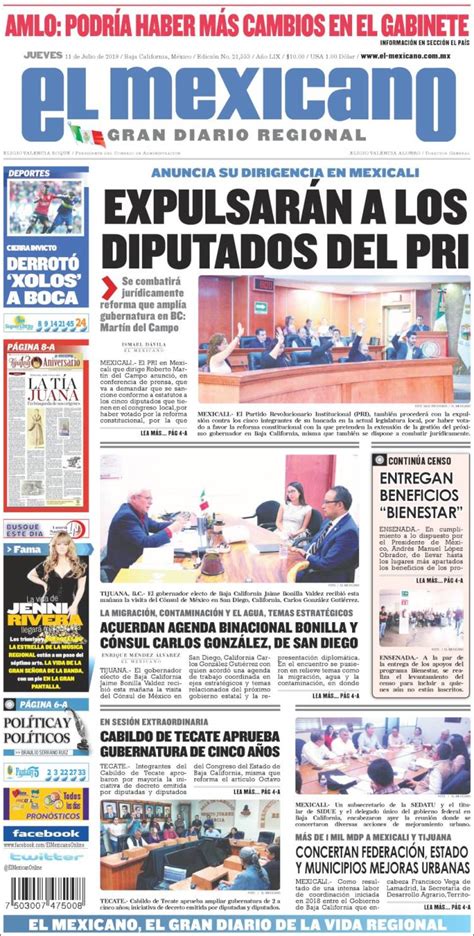 Newspaper El Mexicano - El Gran Diario Regional (Mexico). Newspapers in ...