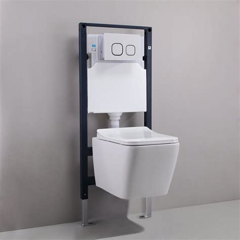 Wall Hung Toilet with In-Wall Tank and Carrier System Elongated 1.1/1.6 GPF Dual Flush in White ...