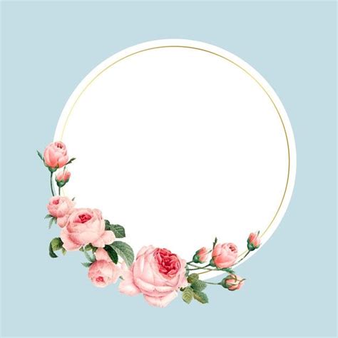 Pink Roses Frame on Blue Background