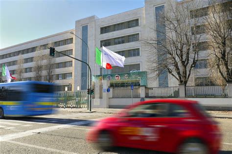 Stellantis Corporation Flag at Italian Headquarters after Merging ...