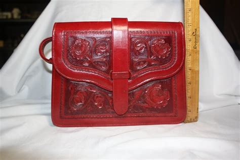 Hand Tooled Red Leather Purse, Mayan Aztecan Calendar… - Gem