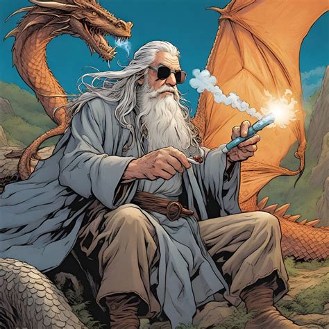 Gandalf smoking strong stuff with pet dragon - AI Generated Artwork - NightCafe Creator