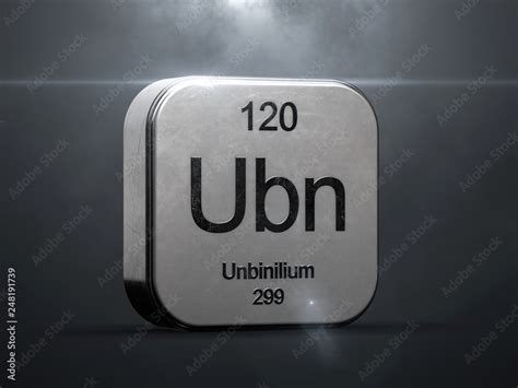 Unbilinium element 120 from the periodic table. Metallic futuristic icon 3D rendered with nice ...