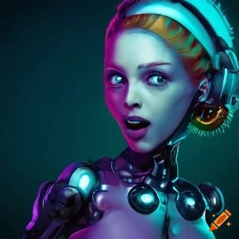 Cyberpunk robot girl with red hair on Craiyon