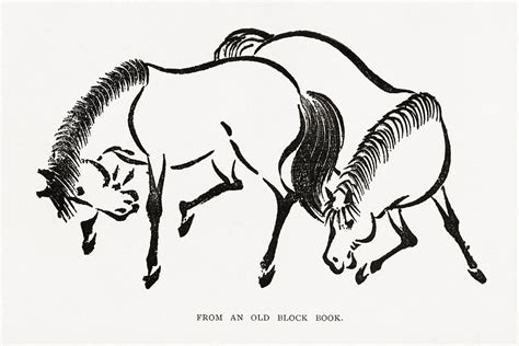 Horses, Japanese animal ink illustration. | Free Photo Illustration ...