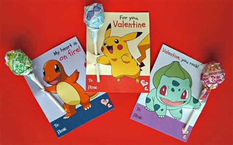 Free Printable Pokemon Valentine's Day Cards - 6 Designs with Lollipops!