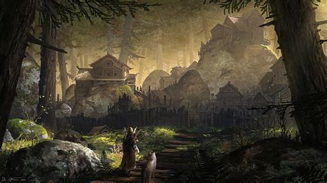 HD wallpaper: Fantasy, City, Forest, Village, Warrior, Wolf | Wallpaper Flare