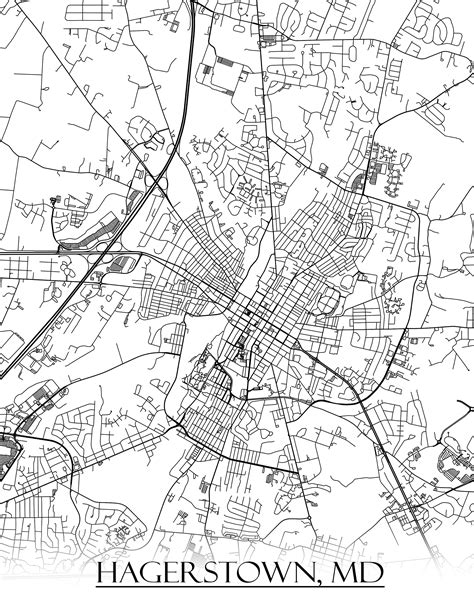 Colored Map of Hagerstown MD and All Its Roads | Etsy