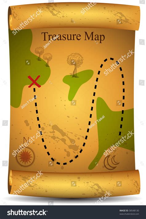 Gold Treasure Map Stock Vector Illustration 58548130 : Shutterstock