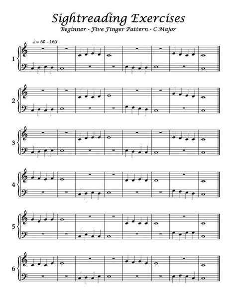 Free Sheet Music - Piano Sight-Reading Exercises in C Major | Piano ...