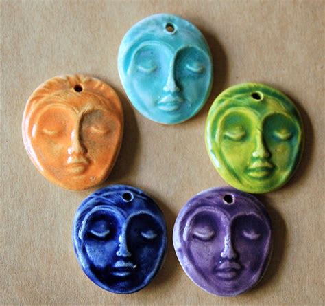 5 Handmade Ceramic Pendants Face Beads Meditation Goddess | Etsy