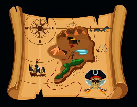 Treasure Map Pirate Vector PNG Images, Old Treasure Map For Pirate Adventures In Cartoon Style ...