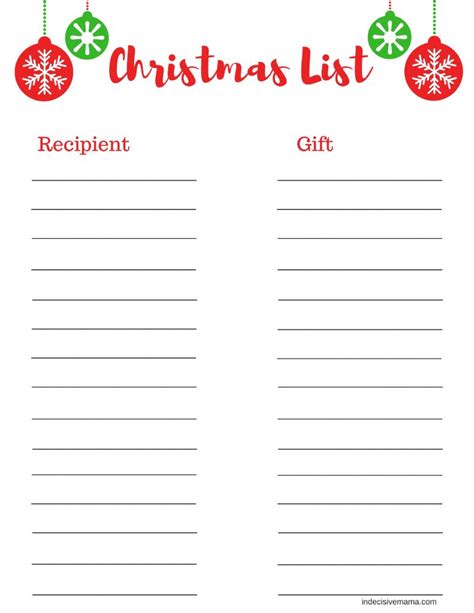 Free Printable Christmas Shopping List - Organization Obsessed