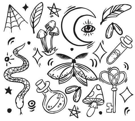 vector drawing, set of elements on the theme of magic, witchcraft ...