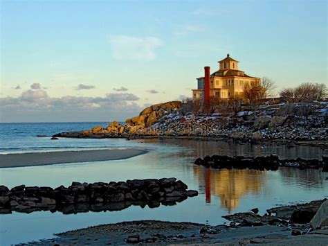 Scenic Beach And House Maine Stock Image - Image: 7763575