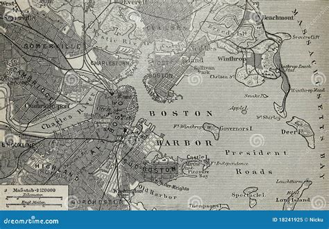 Old map of Boston harbor stock image. Image of vintage - 18241925