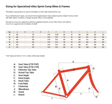 Specialized Allez Sprint Size Chart: A Visual Reference of Charts ...