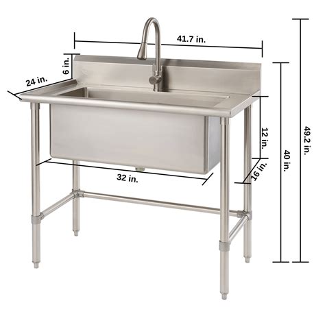 TRINITY 32″ x 16″ Stainless Steel Utility Sink with Pull-out Faucet