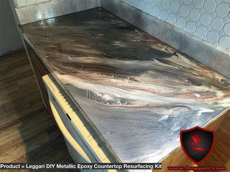 This countertop was coated with a Leggari Products DIY Metallic Epoxy ...