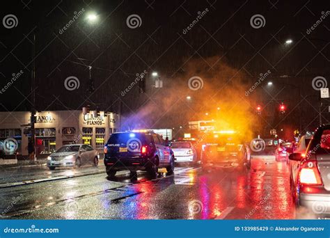 Police at Car Accident Scene at Night during Rain. Editorial Stock Image - Image of evening ...