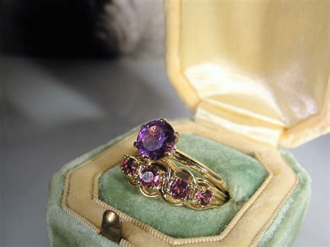 Stunning 10K Purple Sapphire Bridal Ring Set, Engagement Ring, Wedding Band, Wedding Rings ...