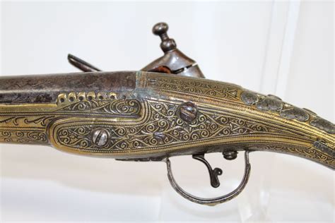 Ottoman Turkish Flintlock Miquelet Pistol Engraved Rattail Antique Firearms 014 | Ancestry Guns