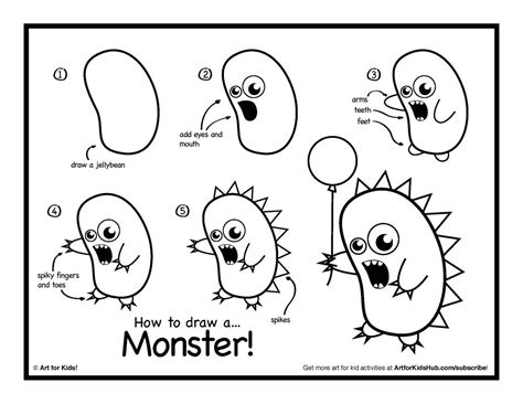 How To Draw A Monster! - Art for Kids! | Cartoon drawings, Monster ...