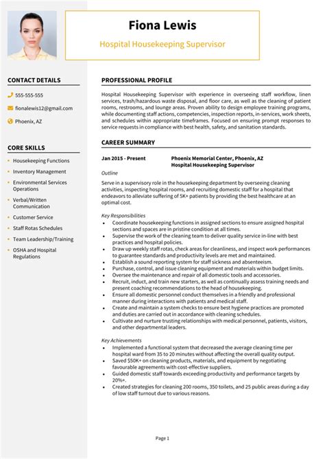 Hospital Housekeeping resume example & guide [Land jobs]