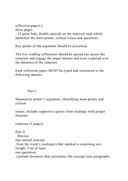 Reflection papers (three pages, 12 point font, double spaced) on.docx