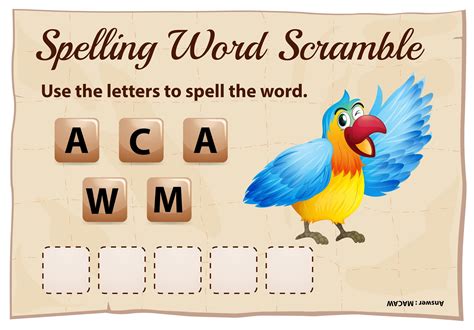 Spelling word scramble game with macaw 699875 Vector Art at Vecteezy