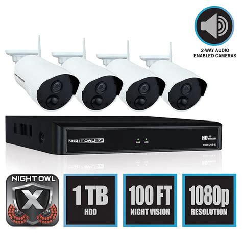 Night Owl Wireless 4-Channel NVR with 4 AC Powered 1080p Wireless PIR cameras and 1 TB HDD ...