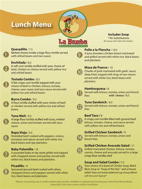 La Bamba Mexican and Spanish Restaurants Lunch Specials