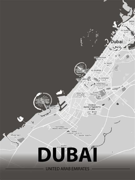 an illustrated map of the city of dubai, united arab emirates in black and white