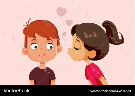 Little girl kissing her love crush on the cheek Vector Image