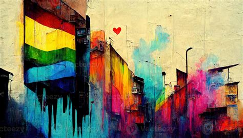 , Rainbow LGBT pride flag colors as graffiti on the wall, street art ...