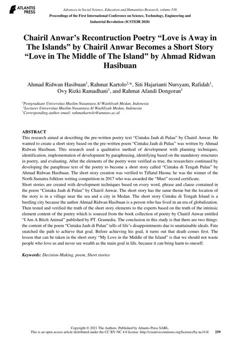 (PDF) Chairil Anwar’s Recontruction Poetry “Love is Away in The Islands ...