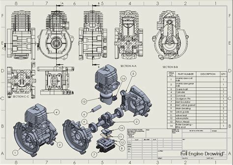 Piston Head and Full Engine Drawing