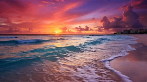 Premium Photo | Sunrise over beach in cancun