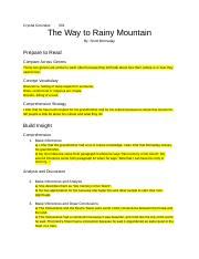 The Way to Rainy Mountain.docx - Crystal Gonzalez V01 The Way to Rainy Mountain By: Scott ...